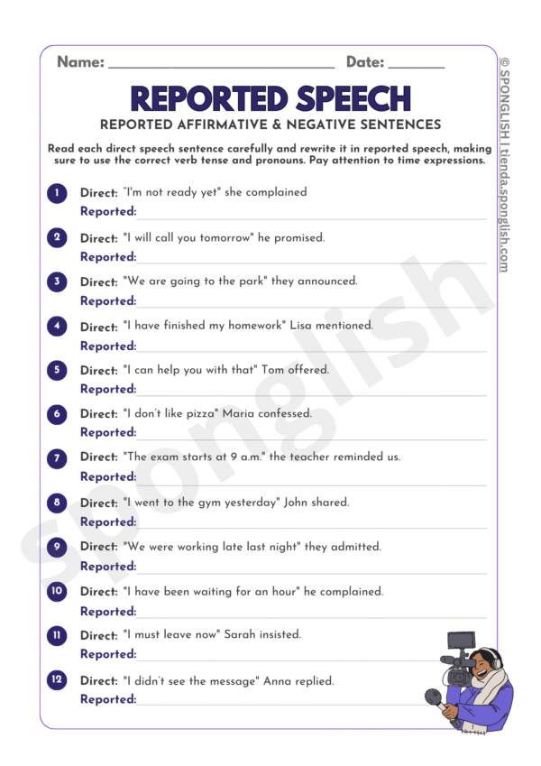 reported speech ejercicios