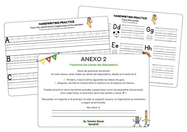 trazar las letras del abecedario y palabras en inglés
