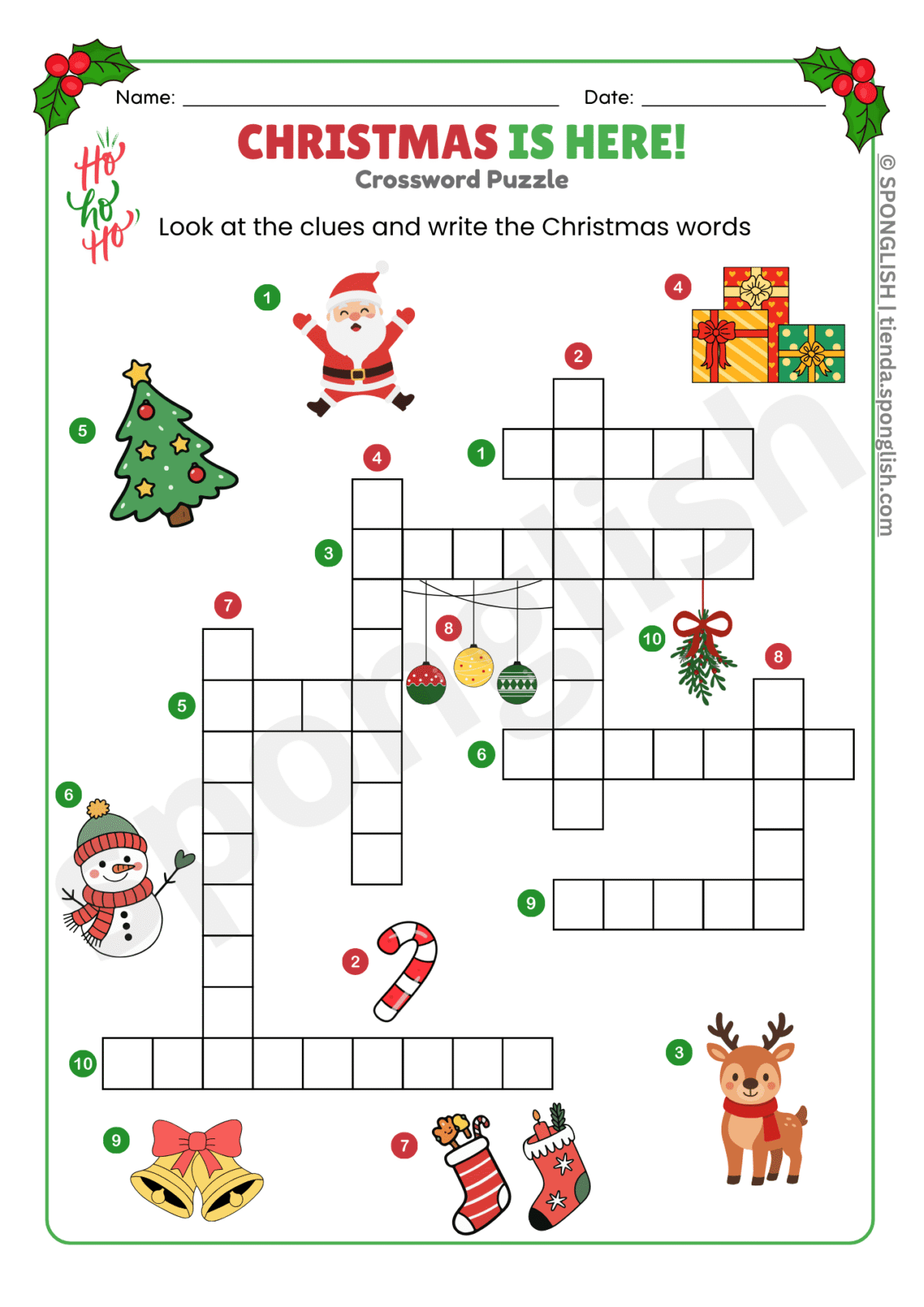 Christmas crossword worksheet
