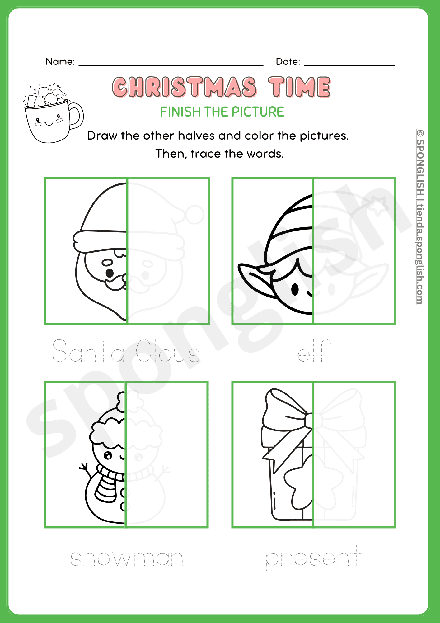 finish the picture and trace - christmas worksheet