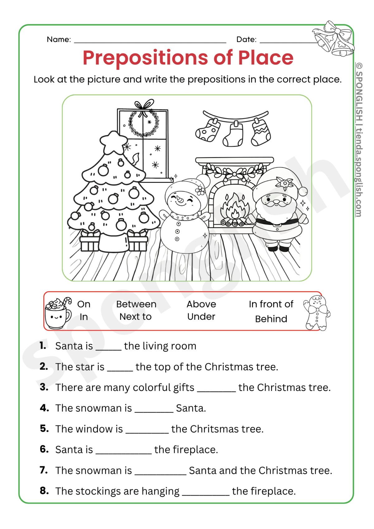 prepositions of place christmas worksheet