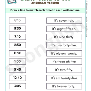 what time is it worksheet american version