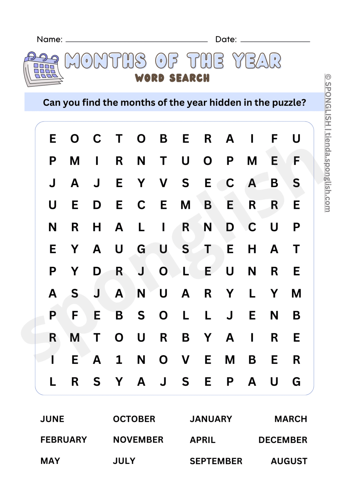 months of the year worksheet