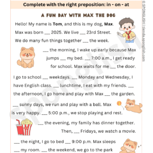 prepositions of time in on at exercises