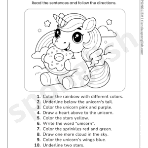following directions worksheet unicorn
