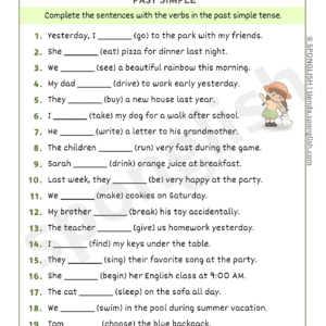 irregular verbs worksheet fill in the blanks