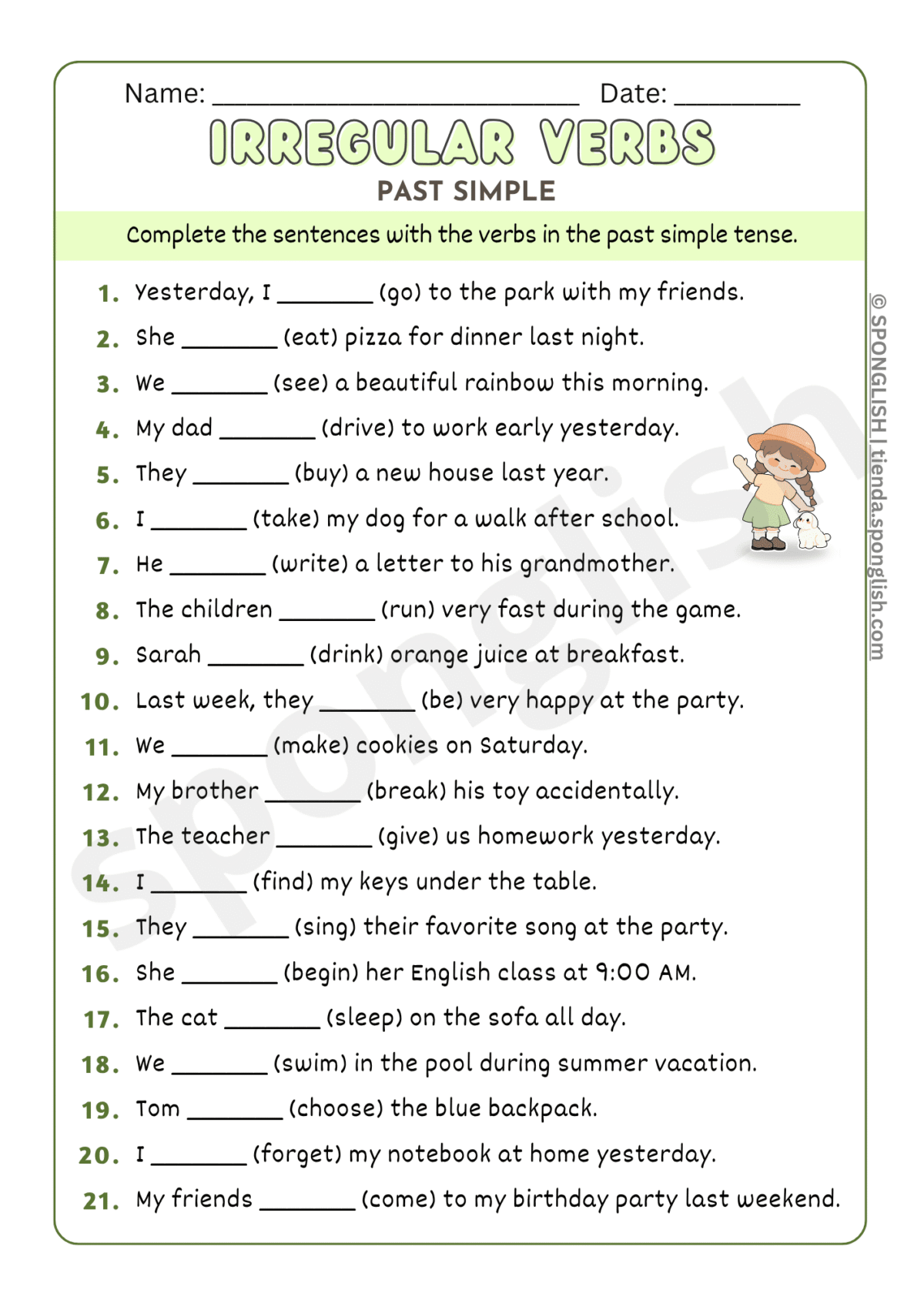 irregular verbs worksheet fill in the blanks