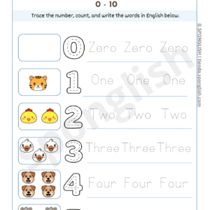 ejercicios números en inglés trace the numbers