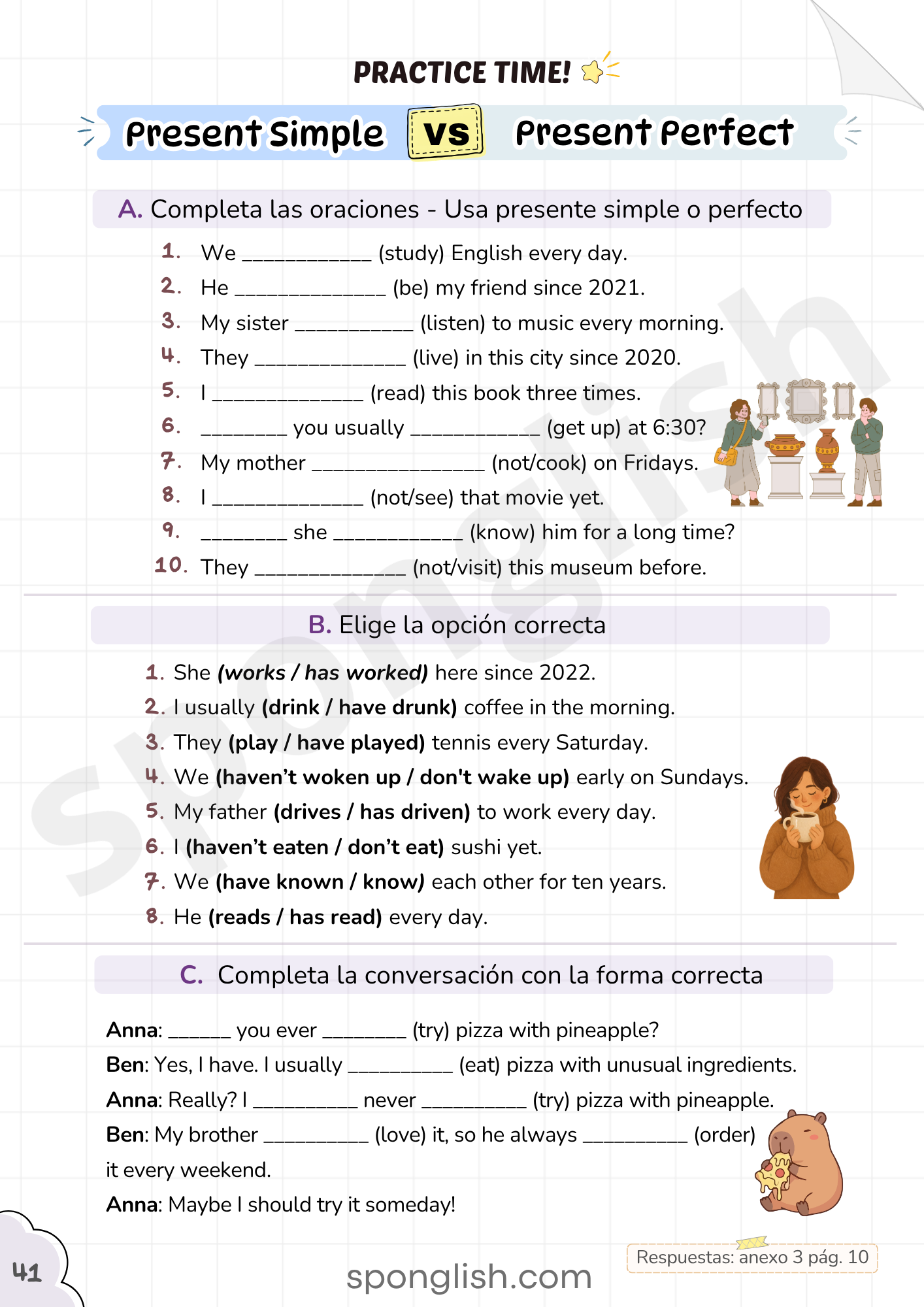 ejercicios diferencia entre present simple y present perfect en inglés