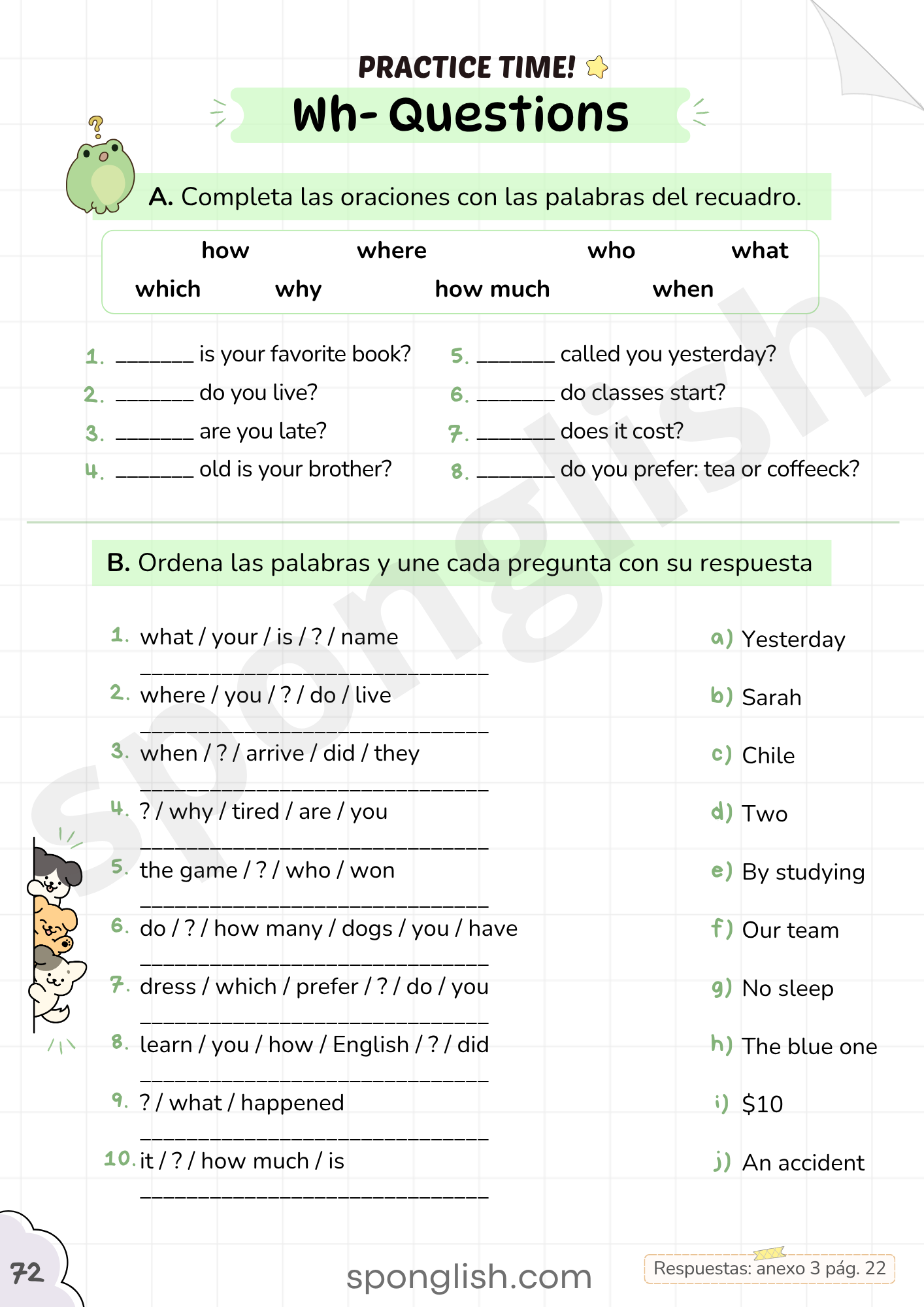 ejercicios wh questions en inglés